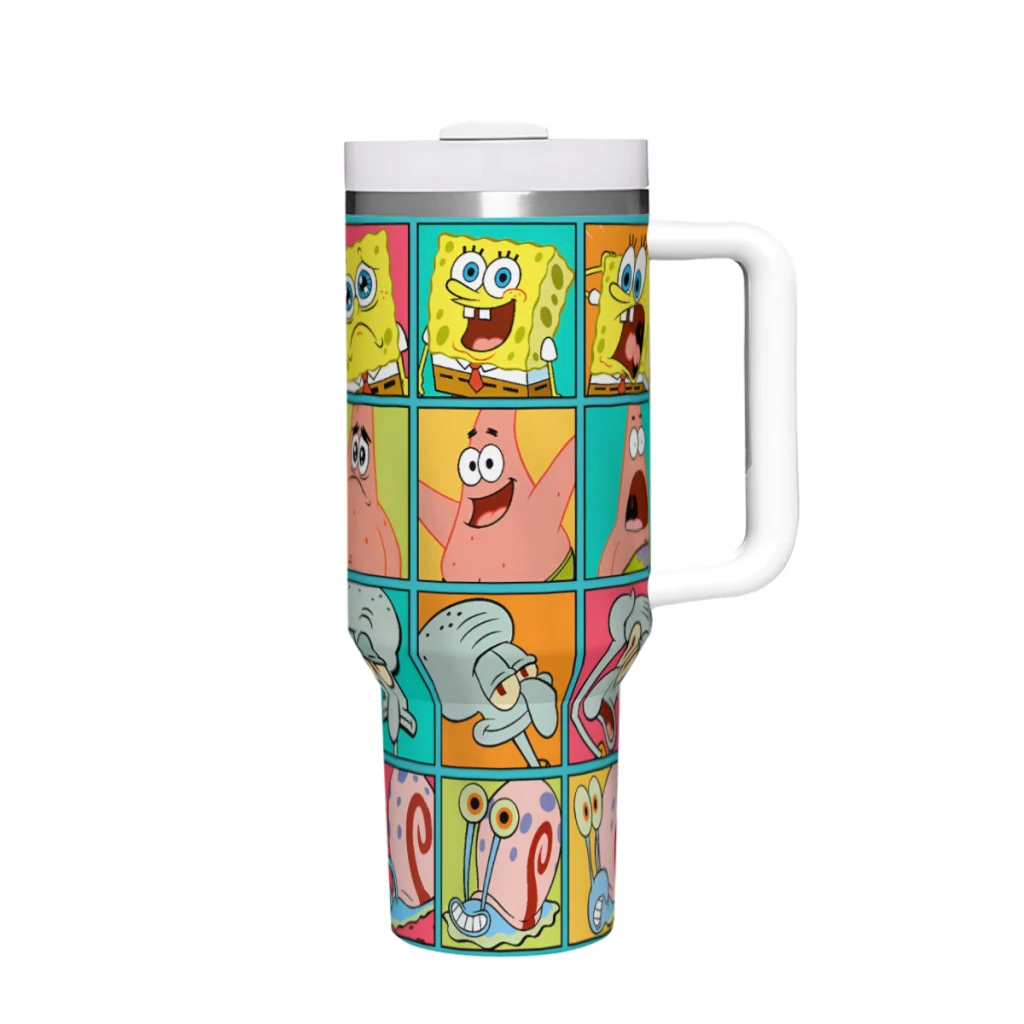 SpongeBob SquarePants 40 oz Tumbler with Handle and Straw Lid Stainless Steel Insulated Tumblers Travel