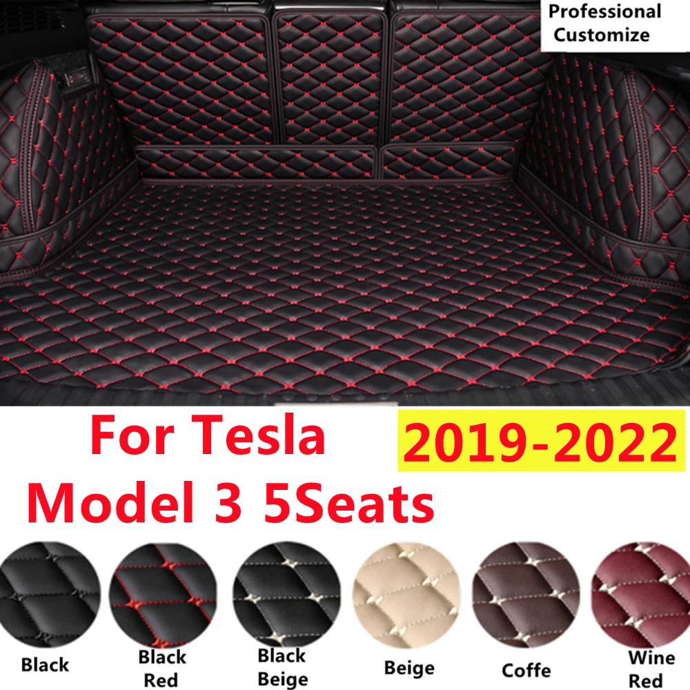 

SJ Full Set Custom Fit For Tesla Model 3 2022 2021-2019 Auto Fittings Car Trunk Mat Tail Boot Tray Rear Cargo Liner XPE Leather