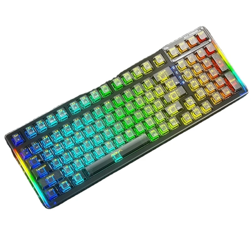 

2024 High Quality Wholesale Ice Crystal Switch AULA F98 99-Key Wired 2.4G Wireless RGB Three Mode Mechanical Keyboard