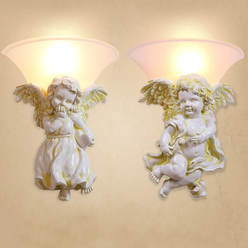 Angel Baby Kids Wall Lamp Sconces Gold LED Lighting Fixture for Living Room Bedroom Wall Mirror Light Art Home Luminaria Decor
