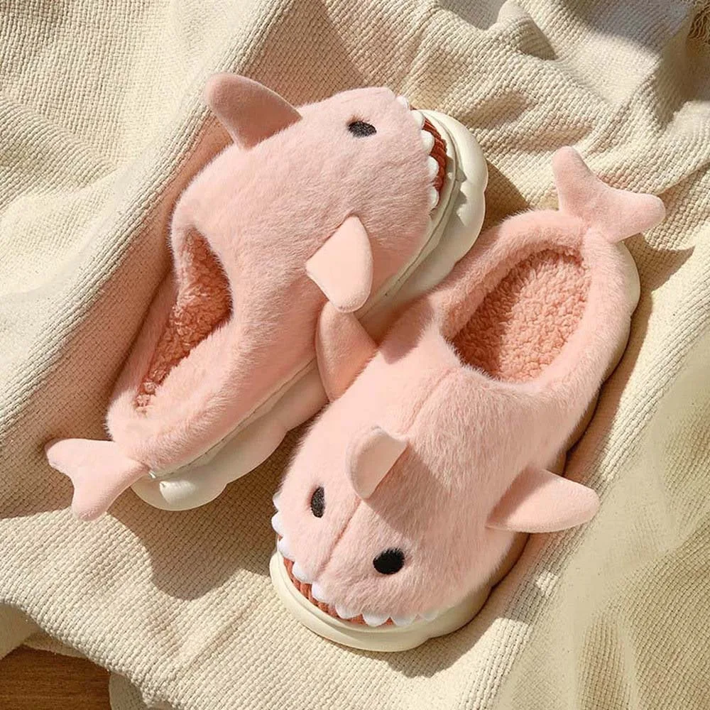 

Тапочки Cloudy Sharks, плюшевые тапочки с акулой, зимняя обувь, зимние пушистые тапочки с животными, плюшевые шлепанцы, лоферы, противоскользящие