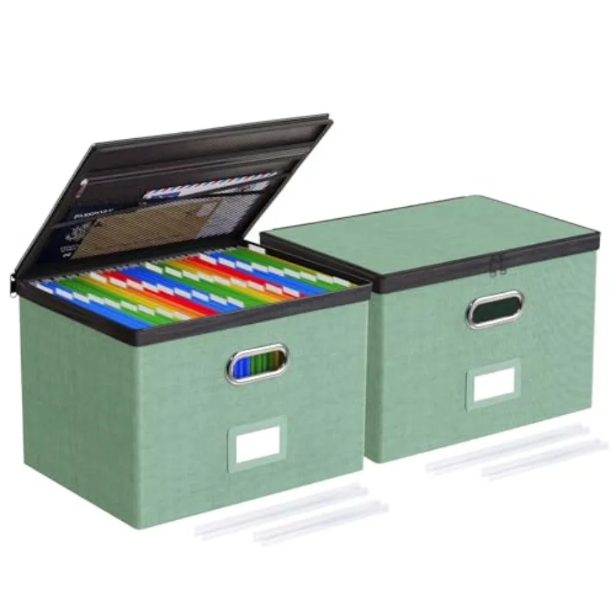 

2 Pack Large File Organizer Boxes with Lids, File Box with Mesh Pockets, Document Organizer Box for Letter/Legal Size Folders,