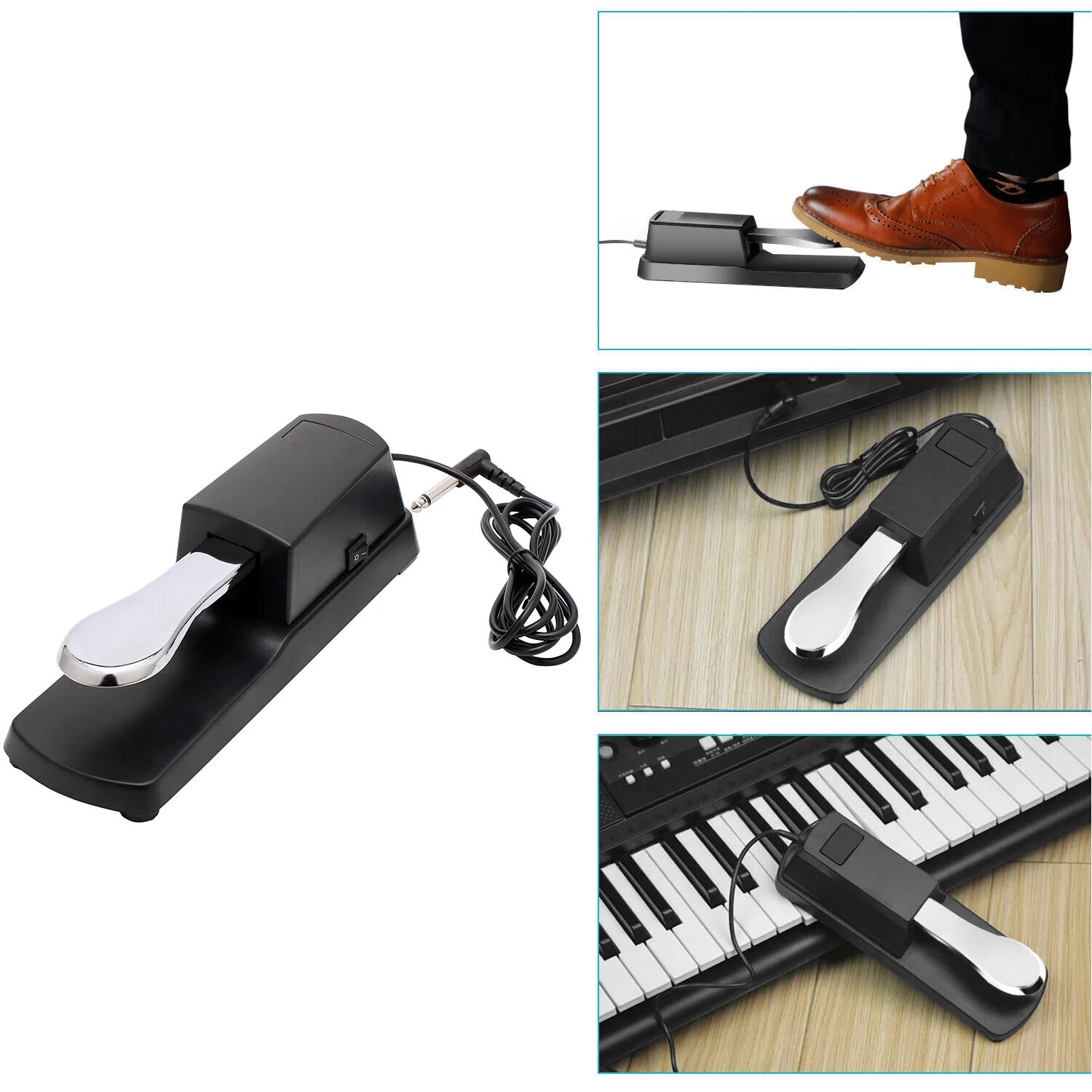 Sustain Pedal for Keyboard, Universal Piano Pedal with Polarity Switch for Digital Piano 1/4\'\' (6.35mm) Input Plug, 63\'\' (1.6m)