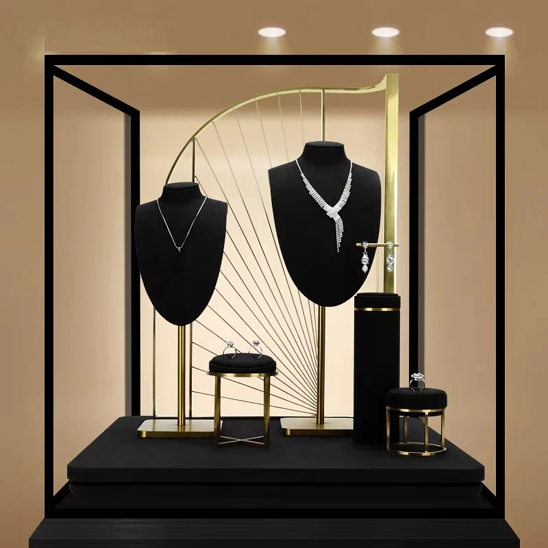 High-end black ultra-fine window necklace, human neck, metal jewelry display props, earrings, bracelet stand