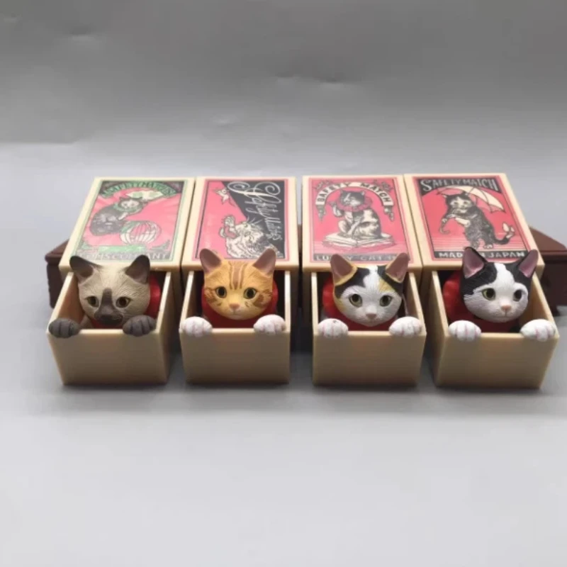 

Коллекционная фигурка-сюрприз Hide And Seek Safety Match Box Cats: милая аниме-фигурка из ПВХ, креативная игрушка, украшение для рабочего стола, подарок на день рождения