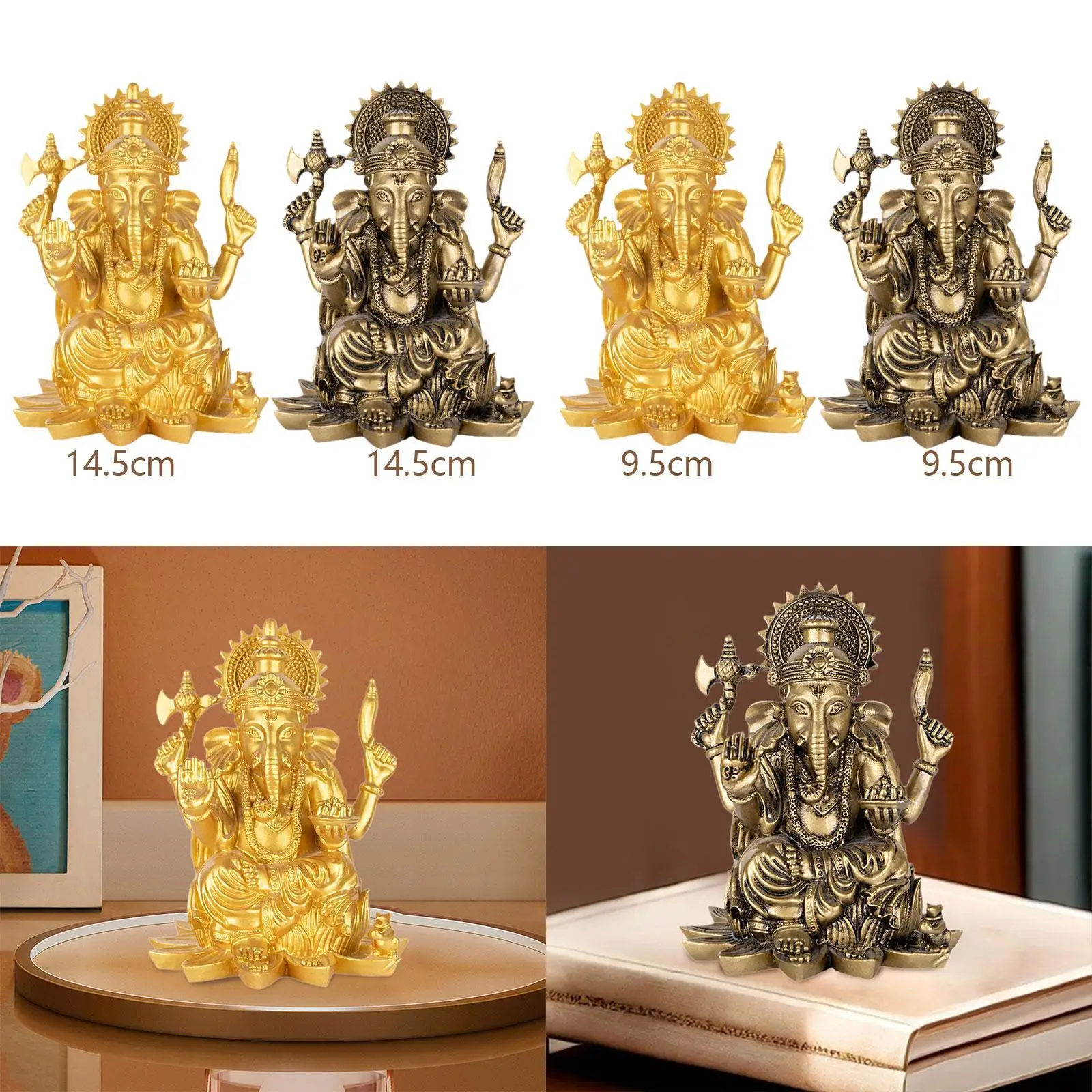 Elephant God Figurine Hindu Ganesha Statue Decoration Resin Table Centerpiece Religious Sculpture for Car Desktop Living Room