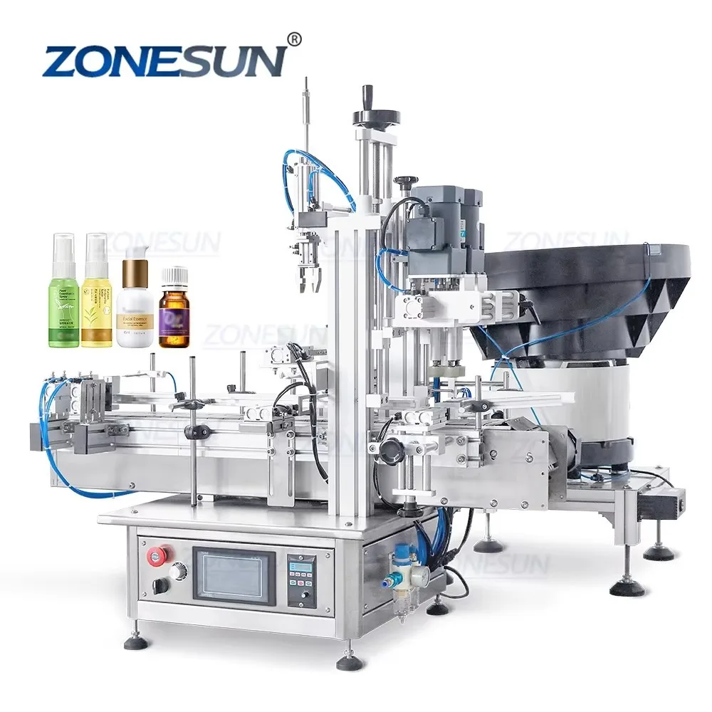 Automatic Screw Capping Machine Vibratory Bowl Cosmetic Essential Oil Dropper Bottle Capper ZONESUN ZS-XG1870R