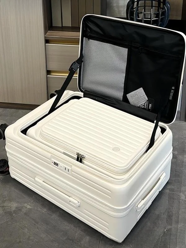 expandable-20-inch-carry-on-travel-suitcase-new-flip-cover-password-box-luggage-women's-side-opening-large-capacity-bag