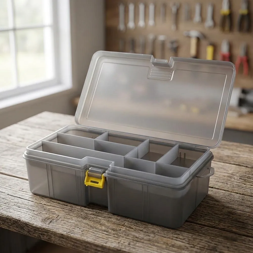 Compact Fishing Lure and Hook Organizer Box with Dual Layer Design Multi-division Interior and PP Shell for Onboard Use