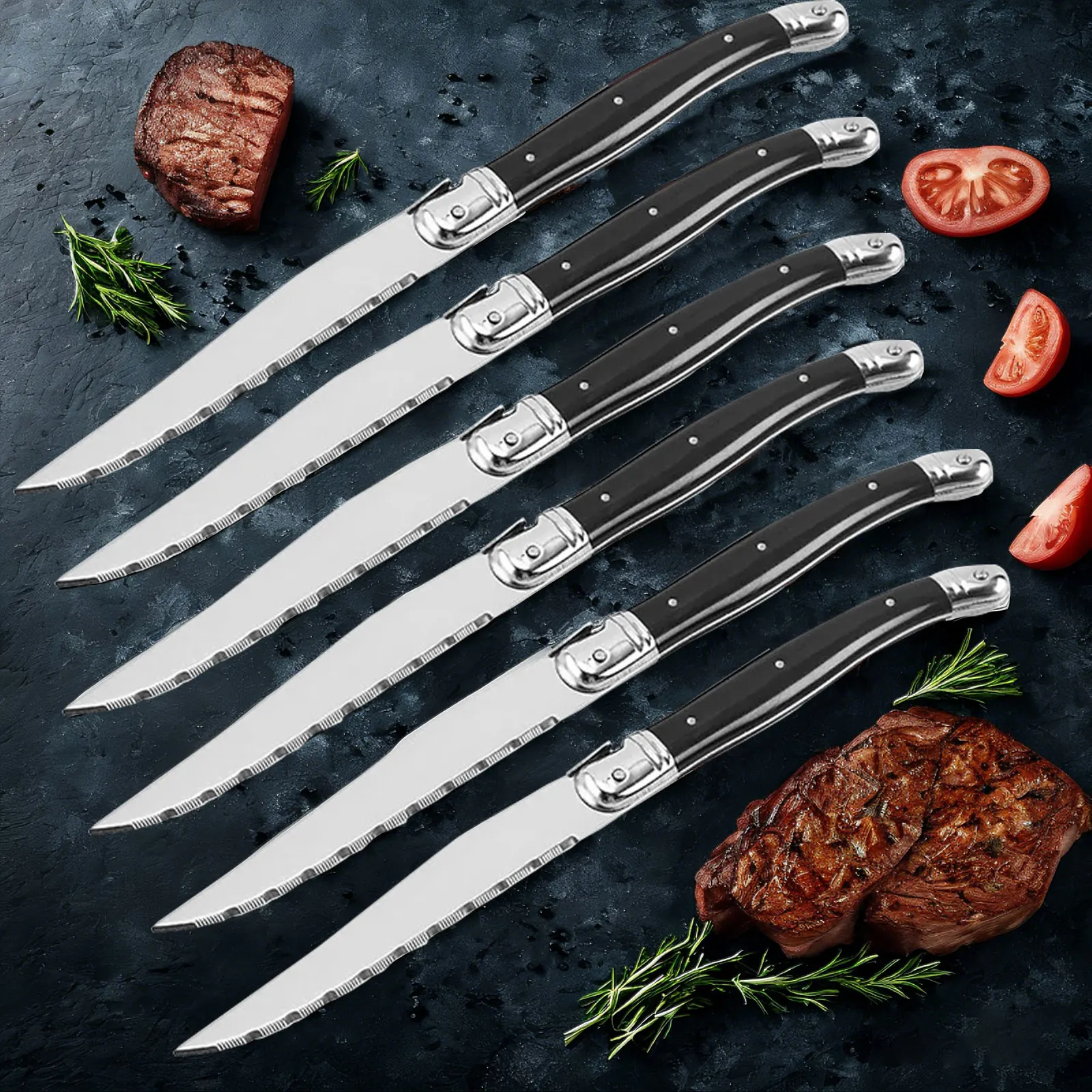 Messerset Kochmesser Edelstahl Steakmesser Küchenzubehör Hochwertiges Schwarzes Westliches Messer Gezacktes Messer Obstmesser