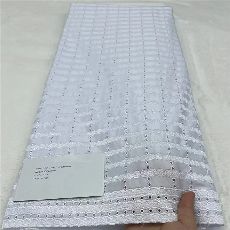 

5 ярдов, нигерийская 100% хлопок, польская атласная ткань для вышивки, высокое качество, швейцарская вуаль, кружевной материал для мужчин, стиль Дубая 12L281902