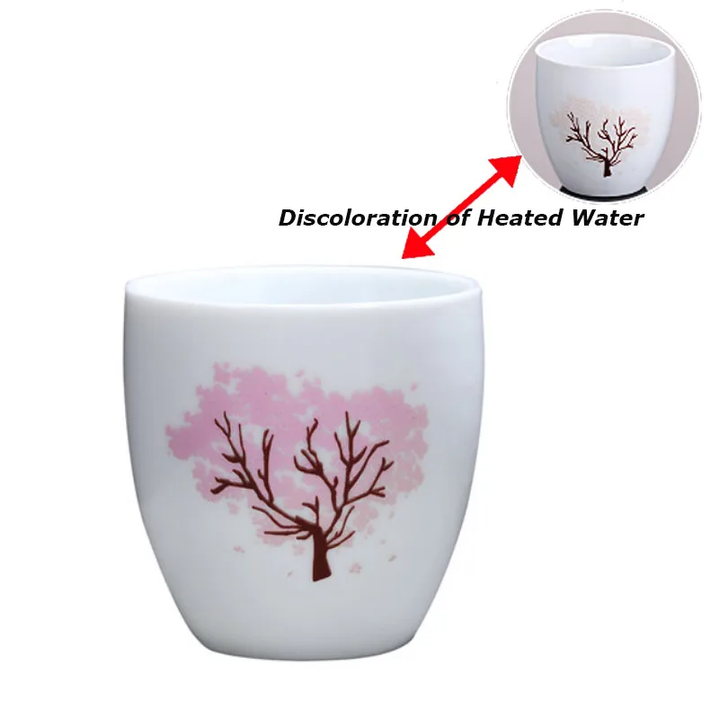 Sakura Teacup Hot Cold Temperature Discoloration Color Changing Tea Cup Flower Ceramic Kung Fu Tea Set