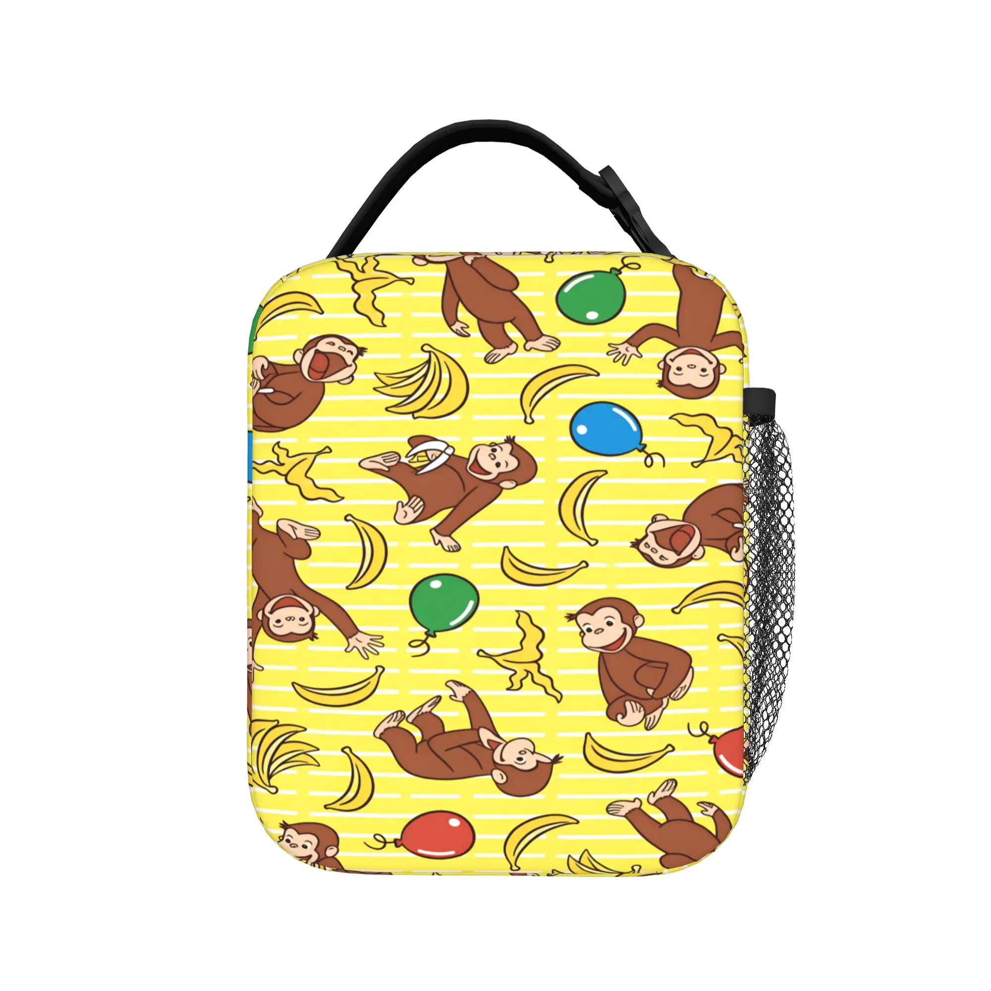 Curious George Collage Lunch Bag  Aesthetic Lunch Box Travel Portable Thermal Tote Handbags For Adult Oxford Graphic Cooler Bag