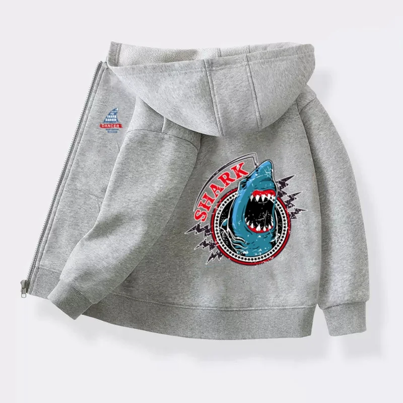 Kinder-Reißverschluss-Hoodie mit Hai-Motiv, lustige Baumwolljacke für Jungen, Frühling und Herbst, bedruckte Jacke, neue Mäntel – Detail 9
