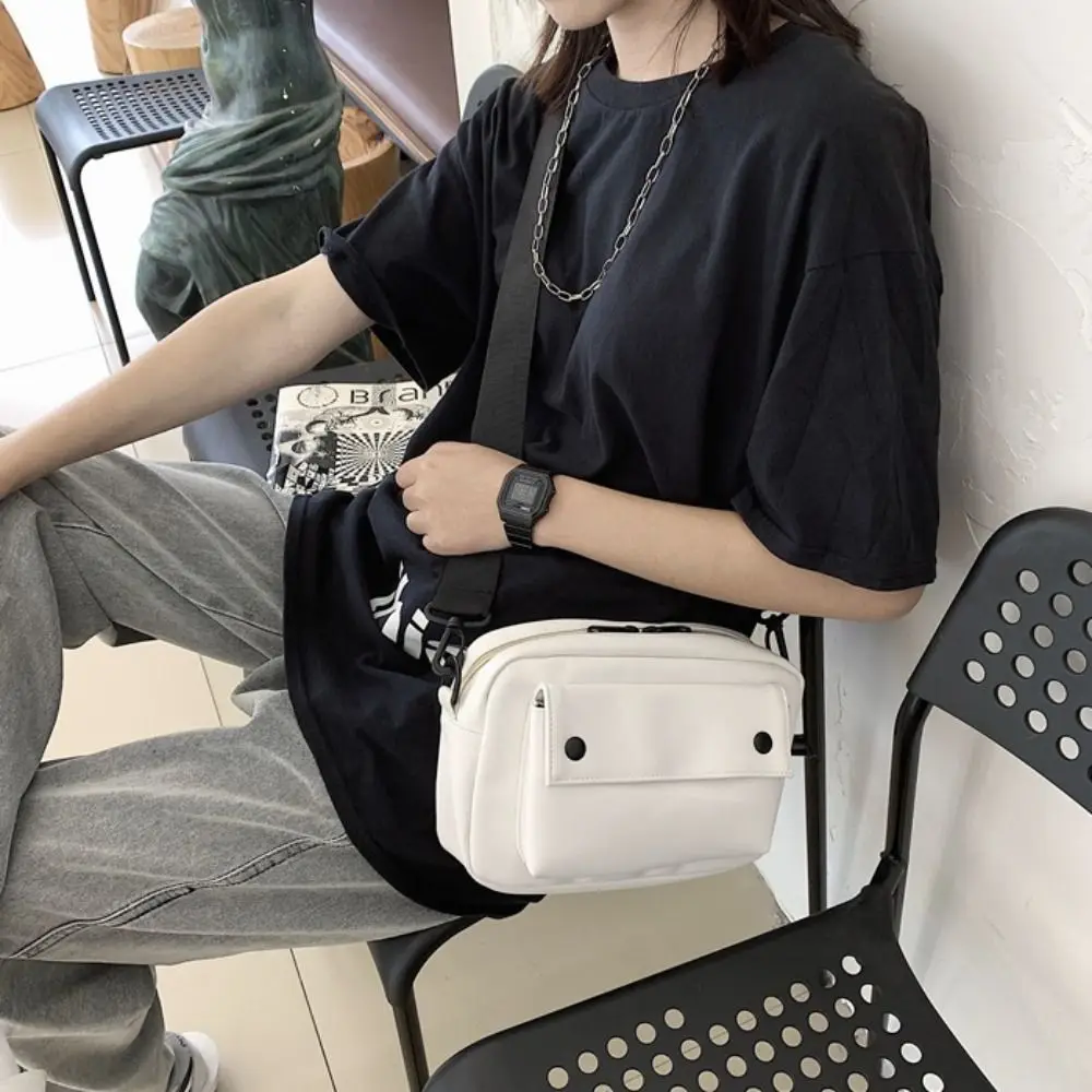 

All-match Korean Style Square Message Bag Large Capacity Solid Color PU Crossbody Bag Causal Sports Shoulder Bag Unisex