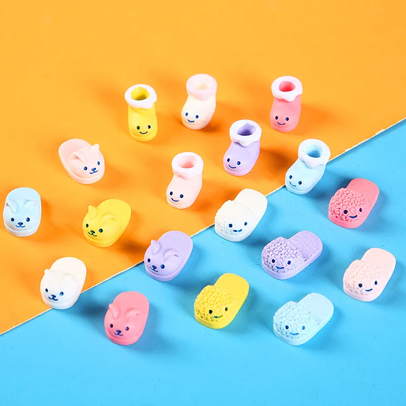 10pcs Cartoon 3D Resin Mini Kawaii Slippers Cabochons Flatback Scrapbooking Supplies Charm Embellishments Flat Back Diy Charms