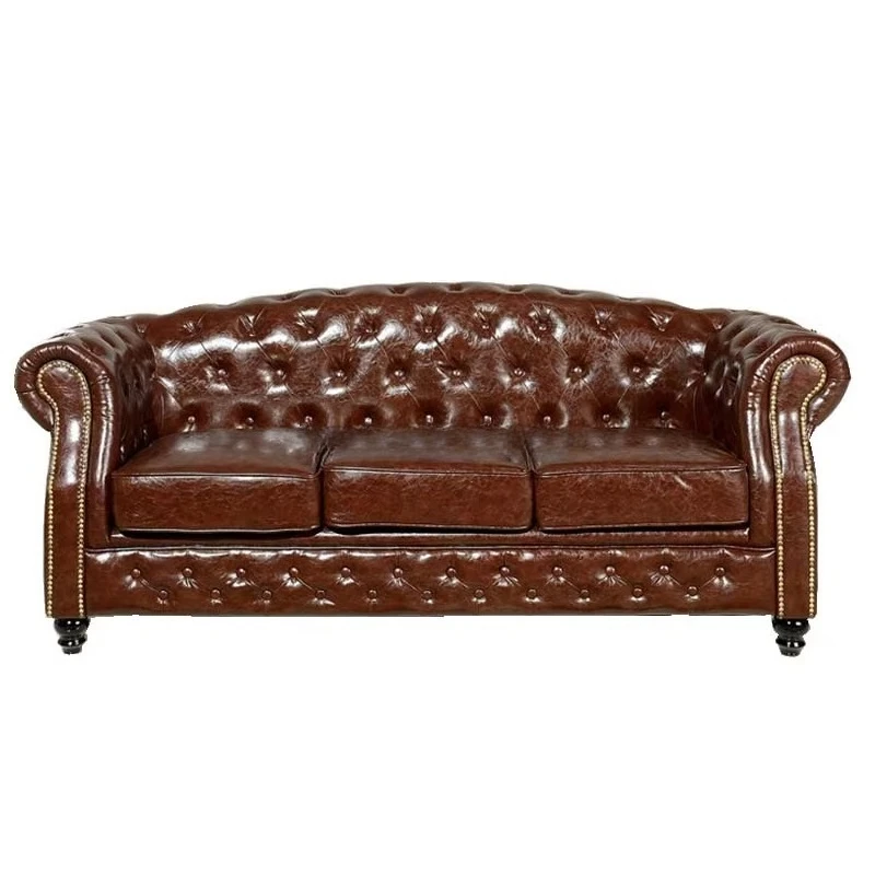 //For Classic Chesterfield American Style Sofa Vintage Brown Leather 3 Seater Sofa For Living Room Furniture