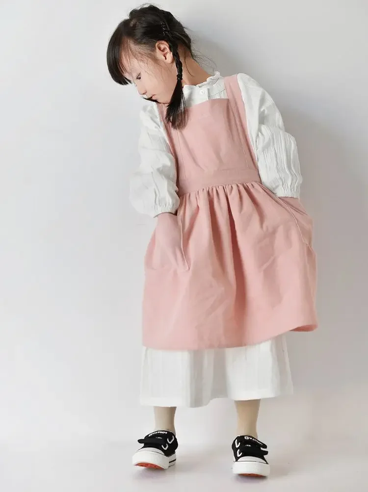 Dziecięcy bawełniany fartuch Sukienka Rodzic-Dziecko Dziecko Dzieci Pieczenie DIY Spódnica Jednolity kolor Sztuka Reklama Kawaii Akcesoria kuchenne