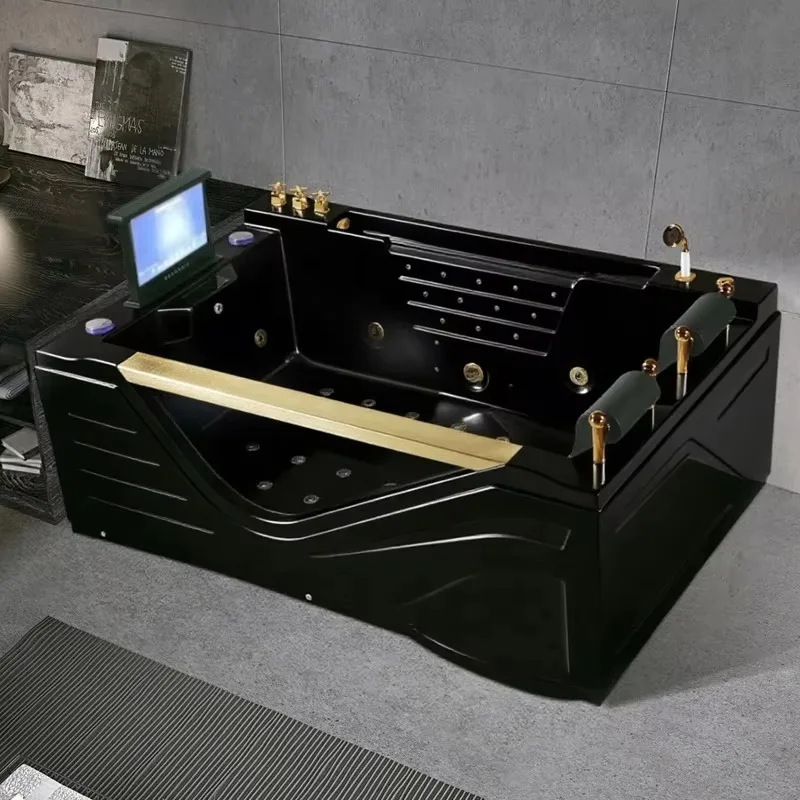 

New Black Acrylic Freestanding Luxury Whirlpool Spa Bathtub 2-Persons Hydromassage 28 Jets Portable Bathroom Heated