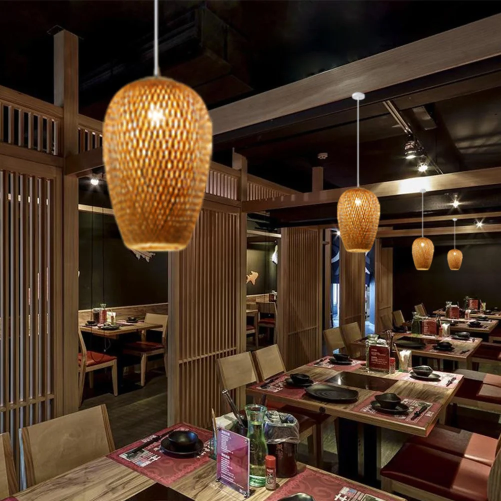 

Hanging Woven Bamboo Lamp Shade Rustic Style Pendant Light Cover Decorative Ceiling Light Shade Replacement For Home Restaurant