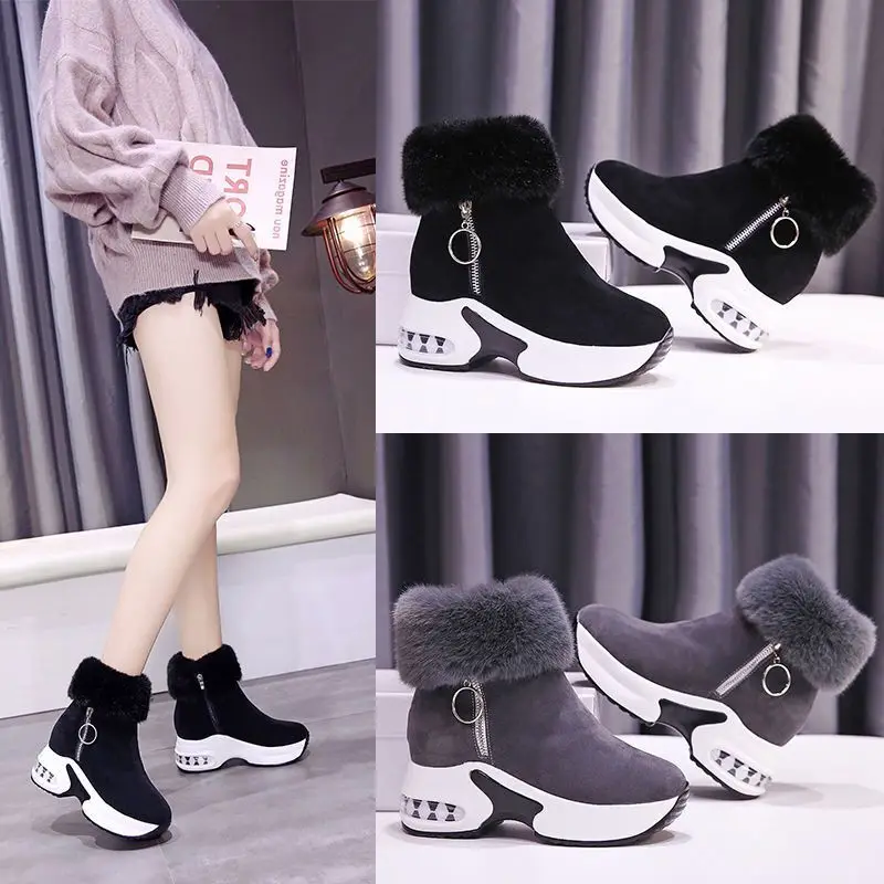 2020Women Winter Warm Rabbit Fur Sneakers Platform Snow Boots Women Ankle Boots Female Causal Shoes Ankle Boots For Women