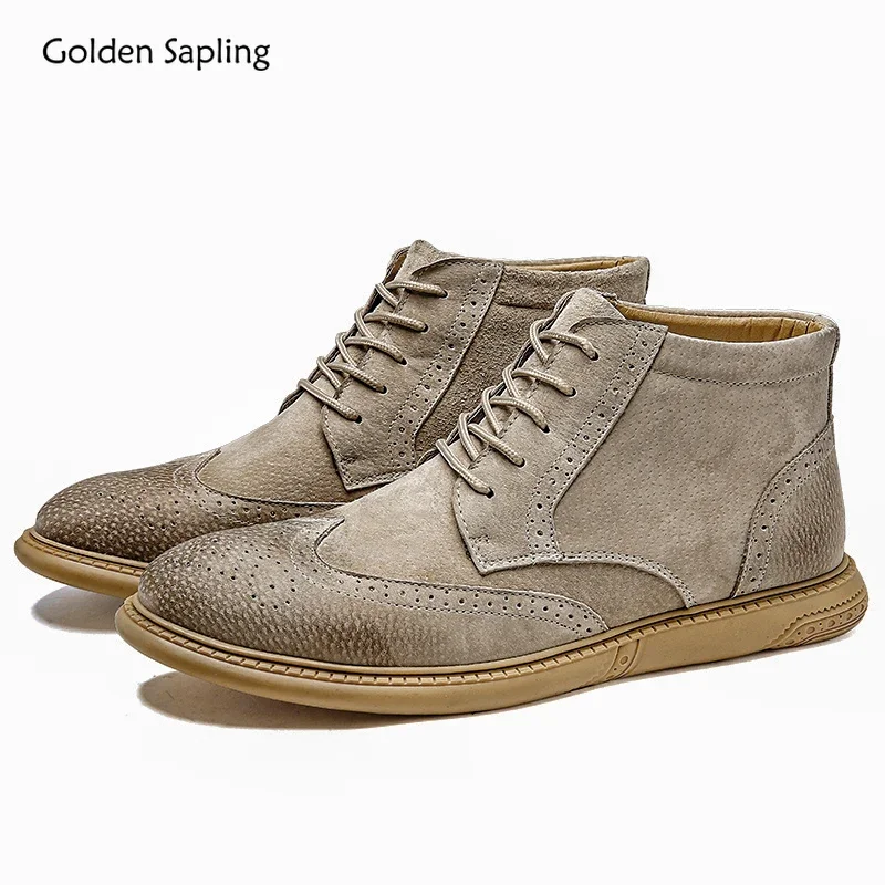 

Golden Sapling Retro Chelsea Boots for Men 2025 Genuine Leather Brogues Shoes Gentleman Business Tide Ankle Boot Party Shoes