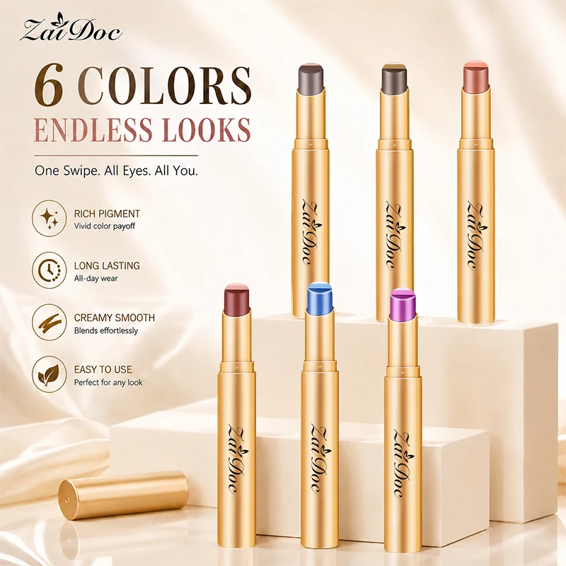 ZaiDoc 3 Color-in-1 Eyeshadow Stick Glitter Shimmer Natural Creamy Long Lasting Makeup 3.5g Each