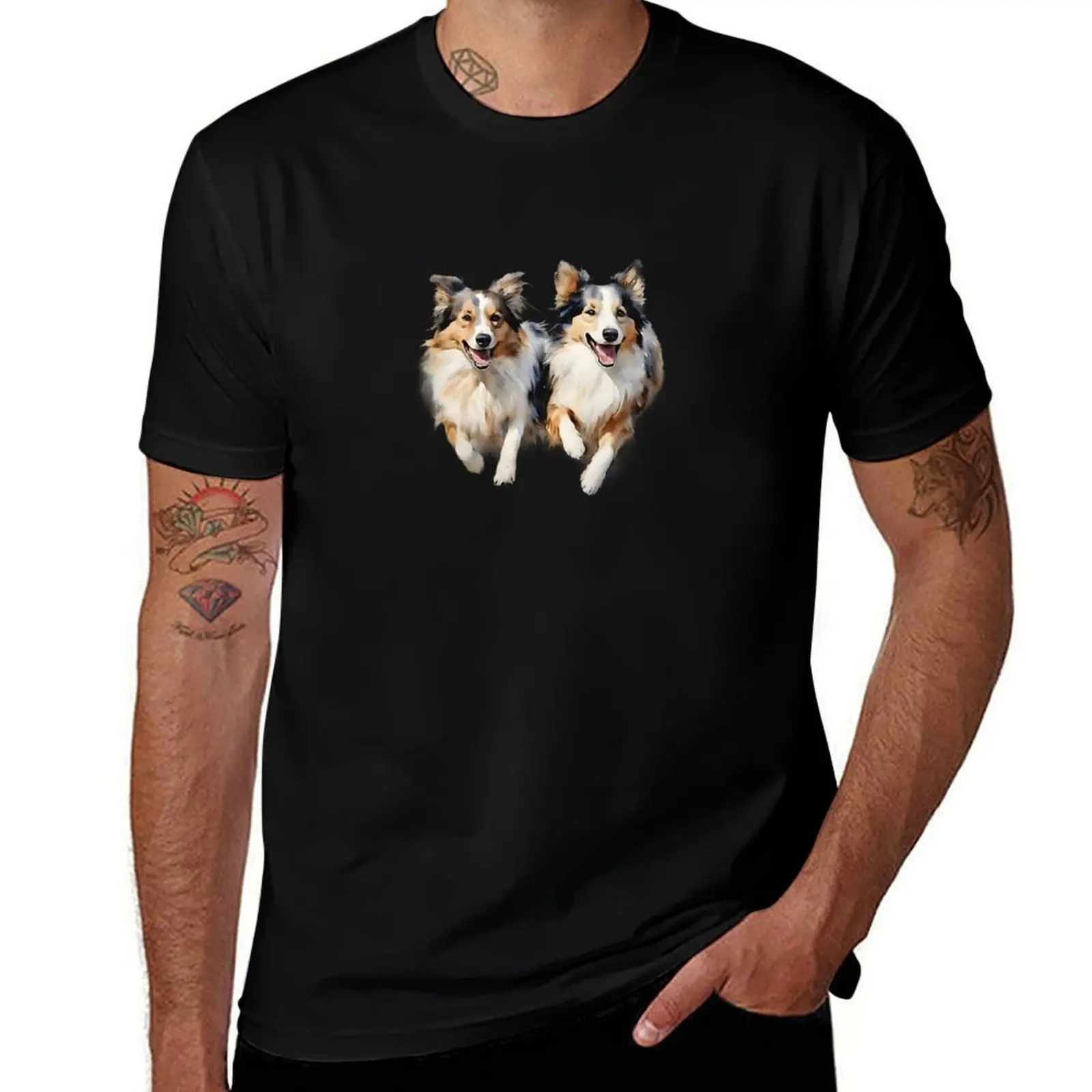 Rough Collie Dogs T-Shirt Work Basic Short Sleeve Top