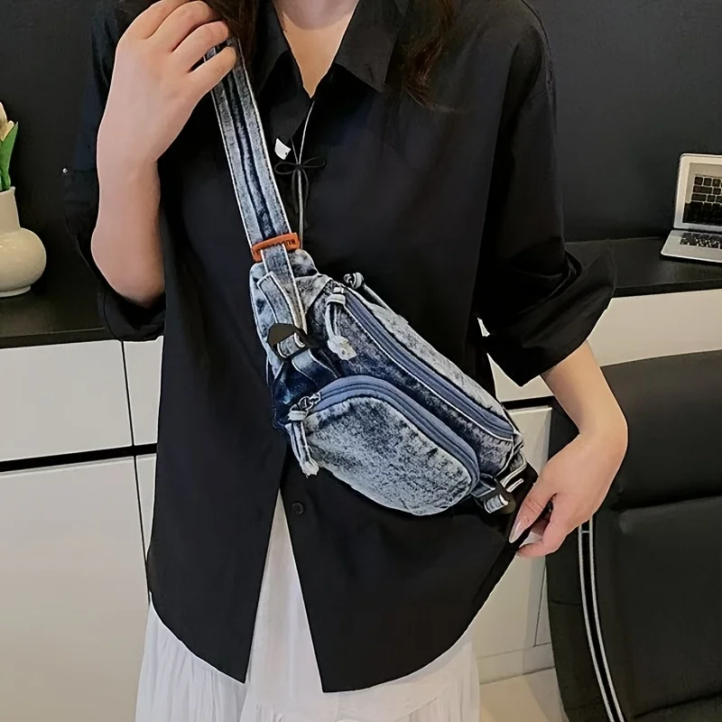 Denim Crossbody Tasche Street Style Groß - usage example