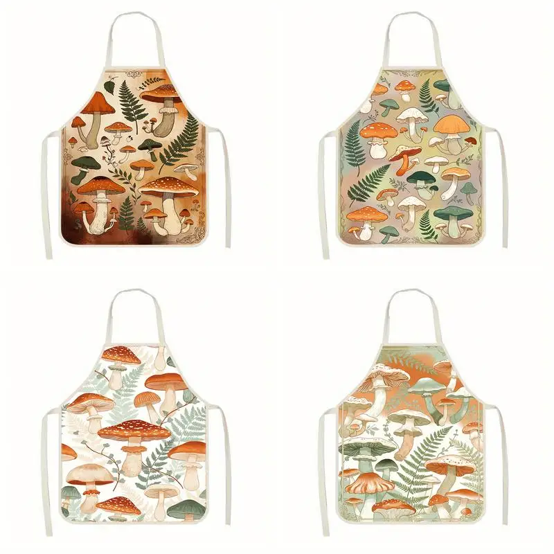 

Mushroom Pattern Apron Linen apron, suitable for kitchen cooking, parent-child interaction, painting and other scenarios