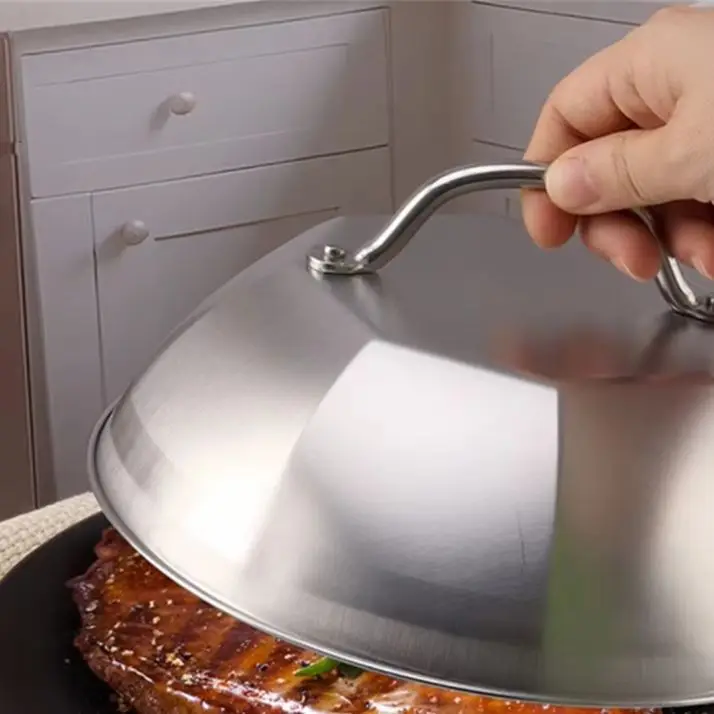 

​1PC Dome Wok Lid 22.7x11cm(A); 22.5x9.7CM(B) Stainless Steel 8.8inch Dome Wok Lids Steaming Griddle Cover For Grill Cooking