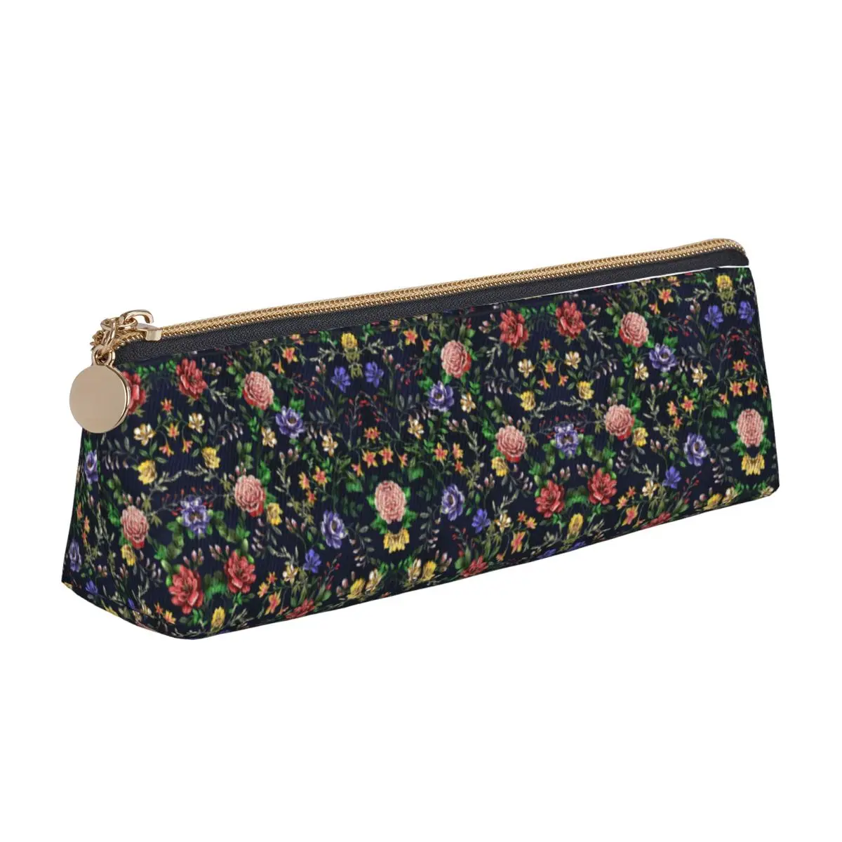 Colorful Floral Pencil Case Elegant Flowers Print PU Leather Pencil Box Students Large School Pencil Cases Stationery Organizer