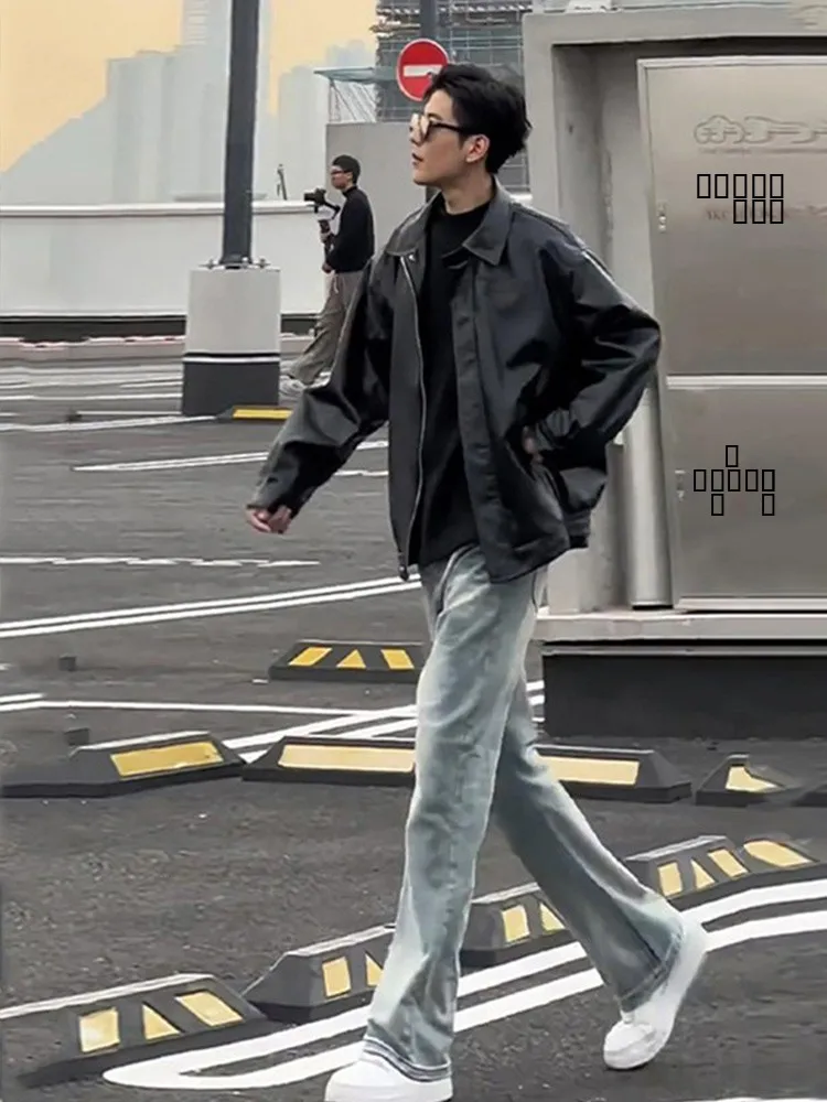 

Мужская кожаная куртка American Sle Cleanfit для мотоциклистов, весна-осень, высококачественная, для мальчиков, осенне-зимняя одежда...