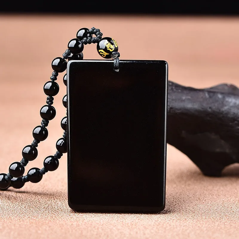 Natural Black Gold Black Obsidian No Matter Brand Pendant, Male and Female Couples Necklace.