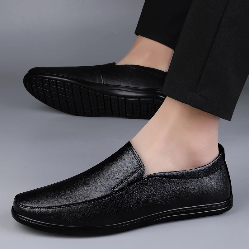 

Мужские кожаные кроссовки без шнуровки, деловая повседневная обувь, модные уличные мокасины