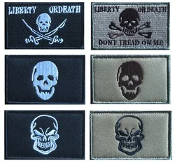 Dead Skull Embroidery Morale Badge Liberty or Death Tactical Hook&Loop Patch Black Crossbones Flag Emblem for Caps Backpack DIY