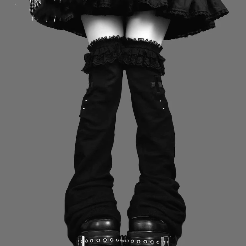 Autumn New Sweet Cool Dark Lolita Wide Leg Socks Women Original Design Lace Over-the-Knee Pile Bell High Tube Leg Warmers Ladies