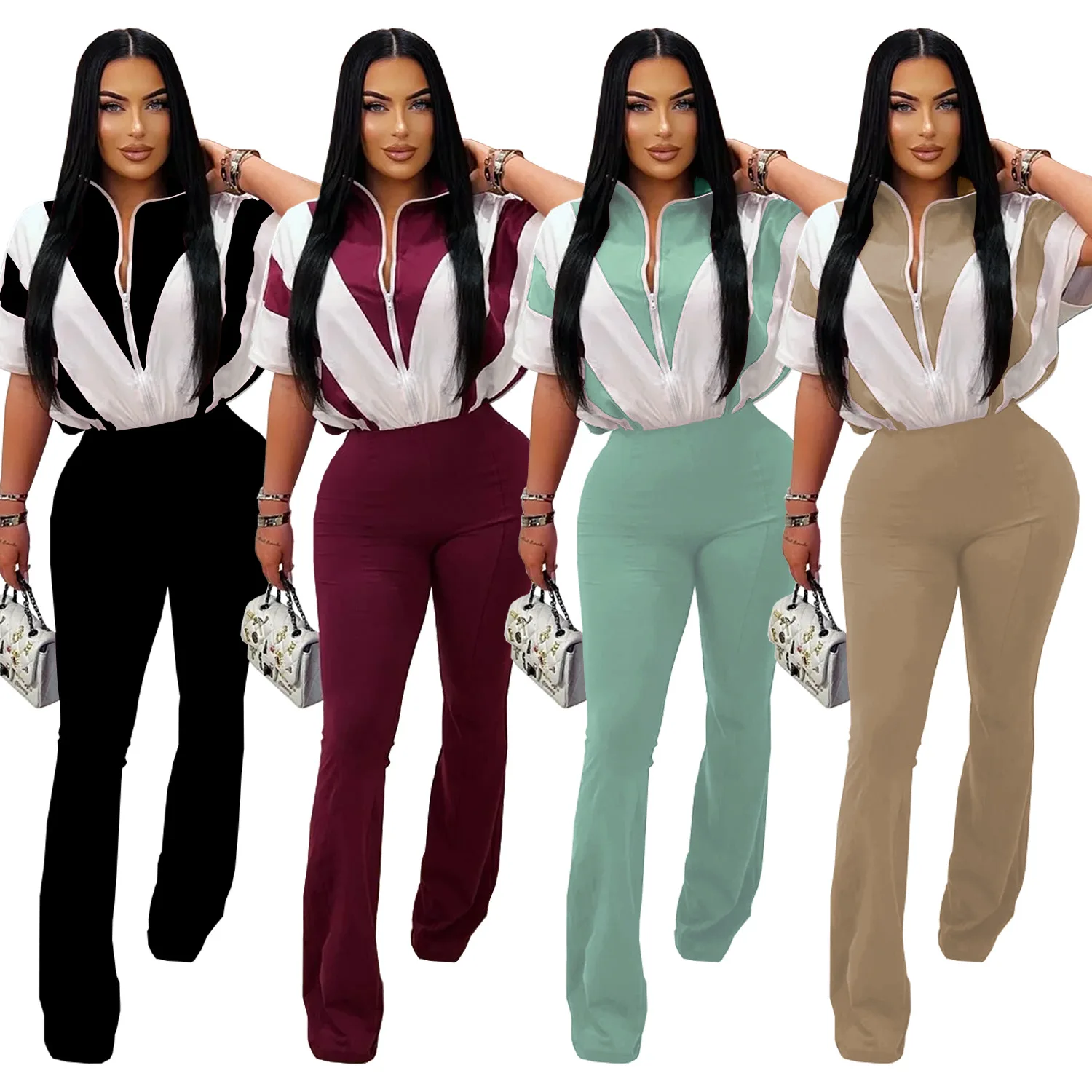 

Women's Casual Sports Two-Piece Set SVE Trousers ort Sve Zipper Closure Long Pants Polyester Fabric Summer 2025 Collection