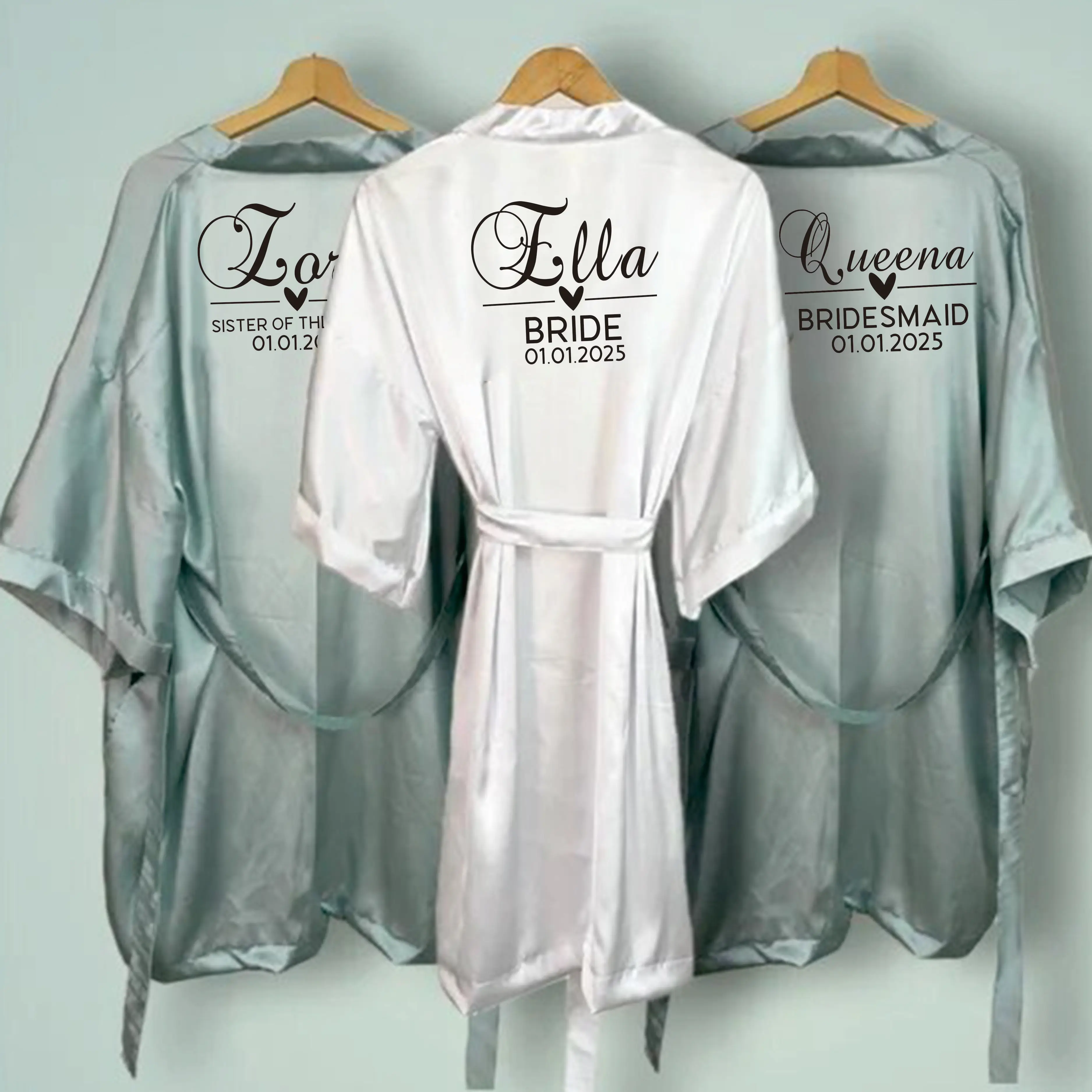 

Personalized Custom Name Satin Robe Pajamas Wedding Bridesmaid Gifts Bridal Party Robes Wedding Satin Dressing Gown