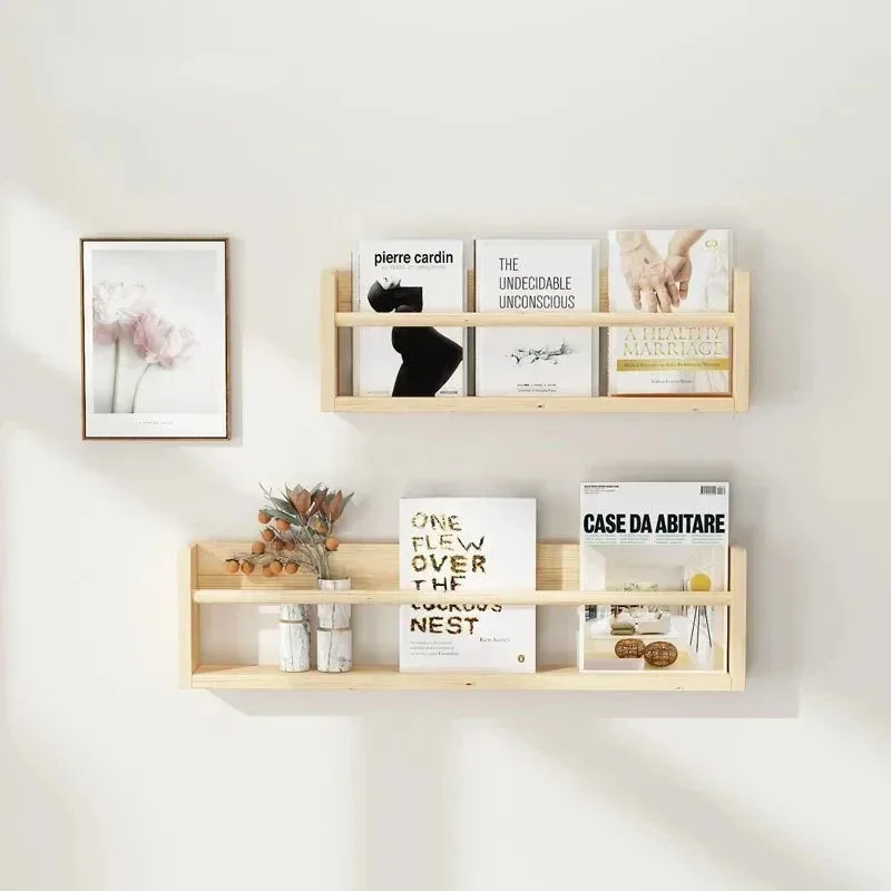 Wood Floating Wall Mounted Shelves Kids Nursery Bookshelf Storage Rack Home Decor for Living Room Kitchen Spice Bathroom