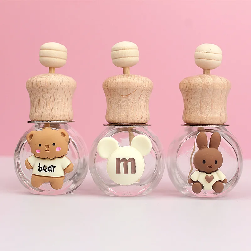 Cartoon Car Air Outlet Perfume Bottle Car Aromatherapy Bottle Wooden Cute Essential Oil Bottle Car Cute Decoration Accessories