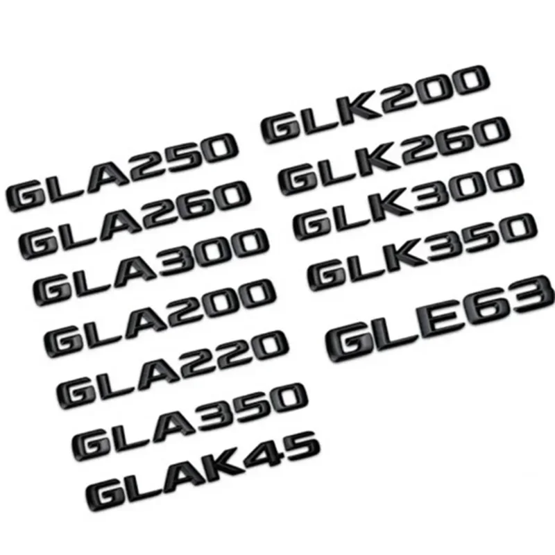 Letras negras 3D aptas para Mercedes Benz, maletero del coche, GLA, GLK, 200, 220, 250, 280, 300, 320, 350, emblema del logotipo, pegatina, accesorios para automóviles