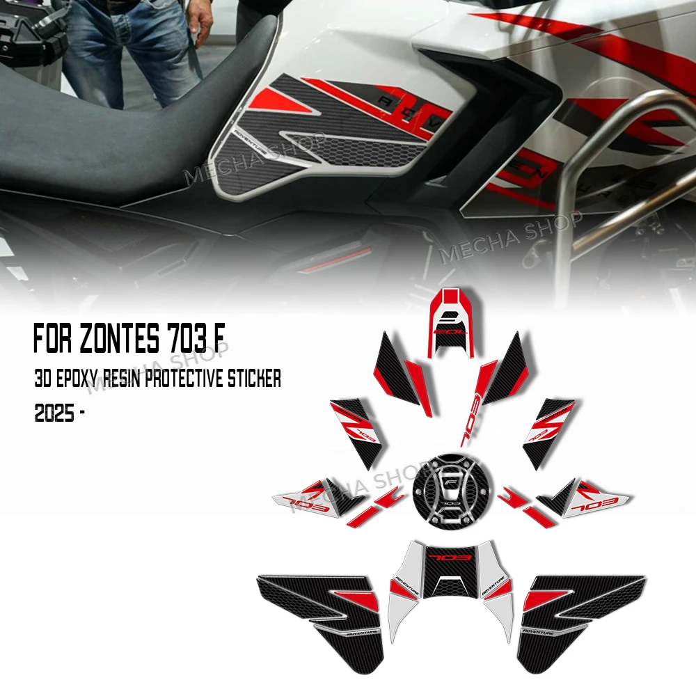 

For Zontes 703F 703 F 2025 Accessories Motorcycle 3D Handguard Protective Stickers 3D Resin Decal Kit Tank Pad
