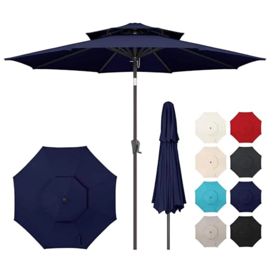 9Feet Outdoor Patio Umbrella - 2 Tiers Table Umbrella Waterprool UV Protection, Sombrillas de Patio with Push Button Tilt, Sun