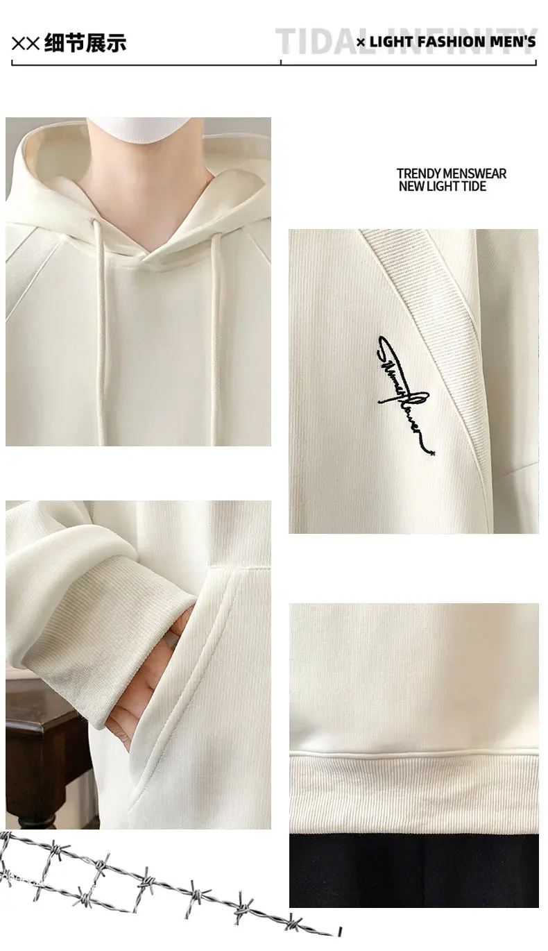 Lässige Herren-Baumwoll-Hoodies 2026 Frühling Herbst Kapuzenpullover Outdoor Einfarbige Kapuzenoberteile Kleidung Jugend Sportbekleidung Pullover – Detail 3