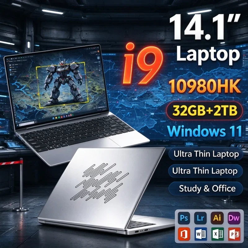 14.1" Inch Notebook Computer Windows 11 Intel Core I9-10980HK 32GB Memory 1TB/2TB SSD Slim Light Laptop For Home Daily Work Use