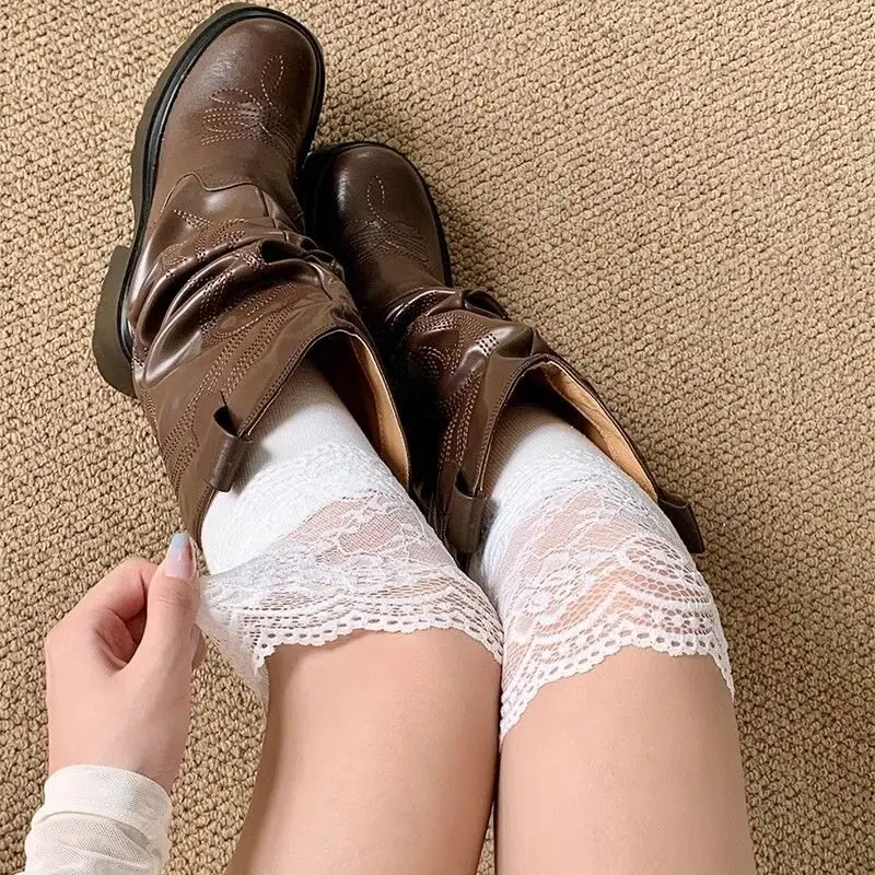Damen-Socken Herbst/Winter Oberschenkelhohe Spitzensocken Niedliche Lolita Warme Strümpfe Schwarz Weiß Lange Beinsocken für Mädchen Stiefel-Accessoires – Detail 13
