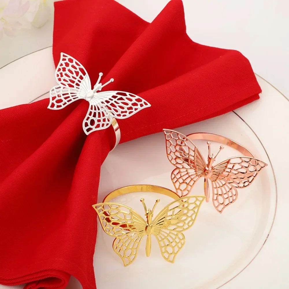 New Butterfly Napkin Rings Metal Golden Bow Napkin Ring For Holiday Party Dining Table Paper Decoration Napkin Buckle