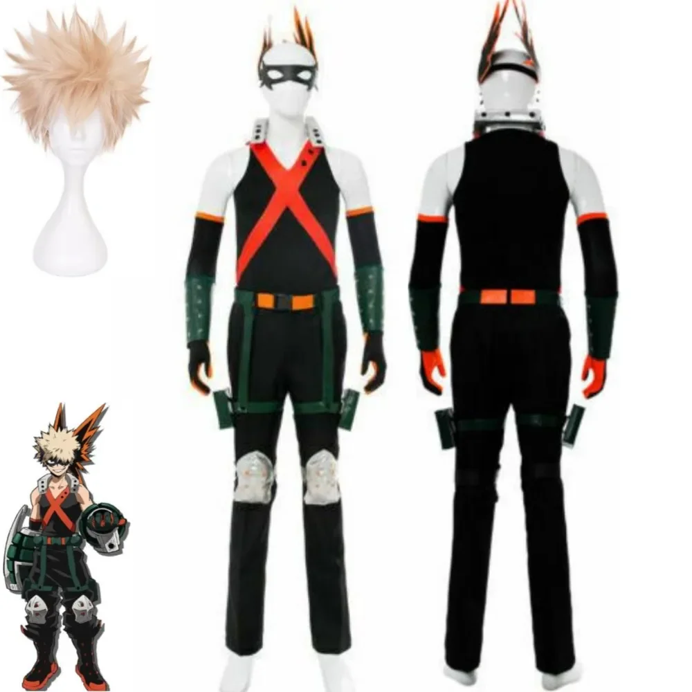 

Anime My Academia Bakugou Katsuki Cosplay Costume Wig Fighting Uniform Jumpsuits Accessories Man Woman Halloween Suit