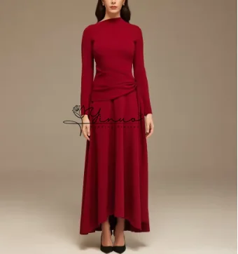 

Customized Long Sleeve Evening Dresses Mermaid Crepe فساتين السهرة Ankle Length Prom Dress for Women